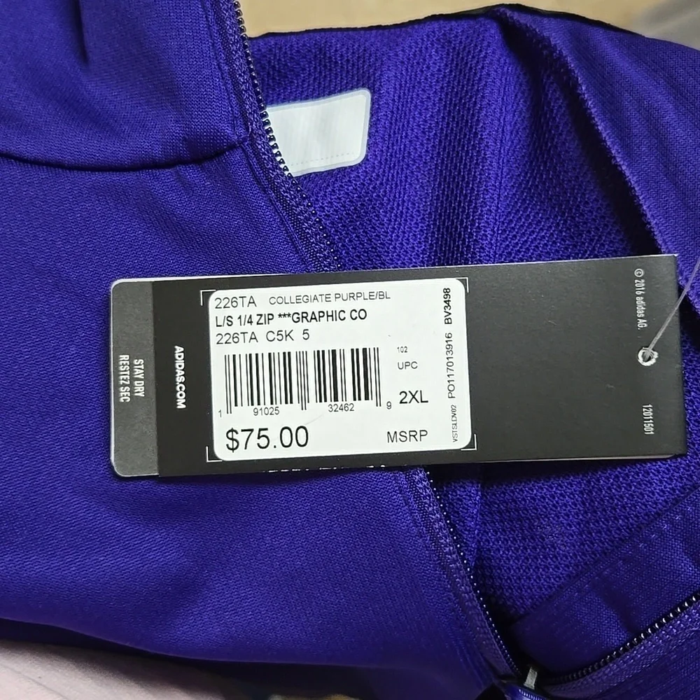 ADIDAS Men's Collegiate Purple/BL QUARTER Zip 2XL NWT 💜💙💜💙